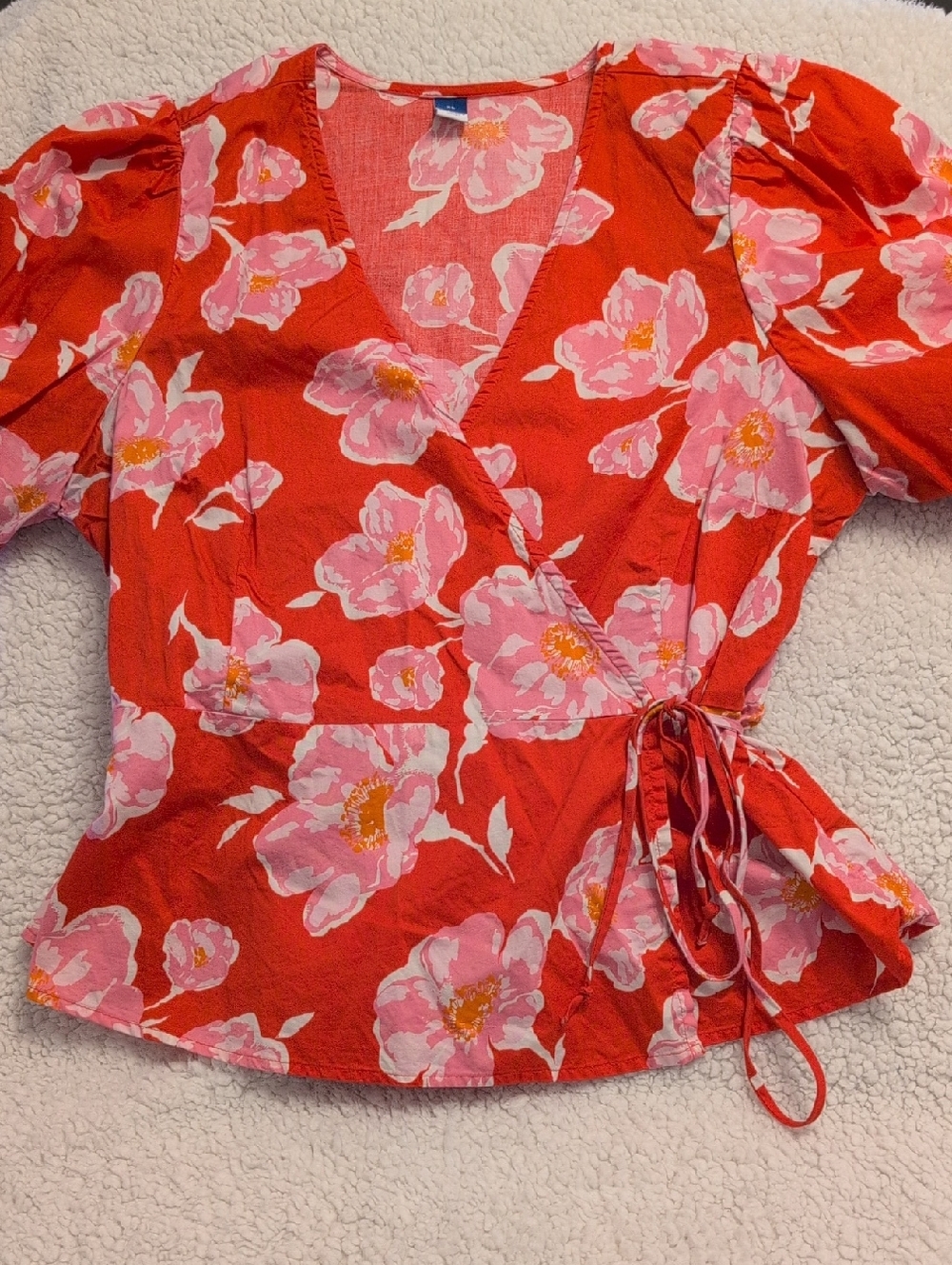 Floral Wrap Peplum Top - Red & Pink
